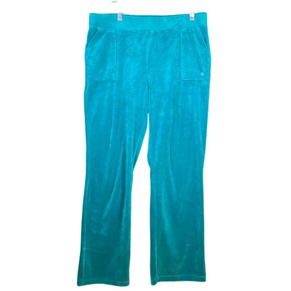 Juicy Couture Womens Pants Blue Velour High Rise Pockets Relaxed Stretch Large - Picture 1 of 11